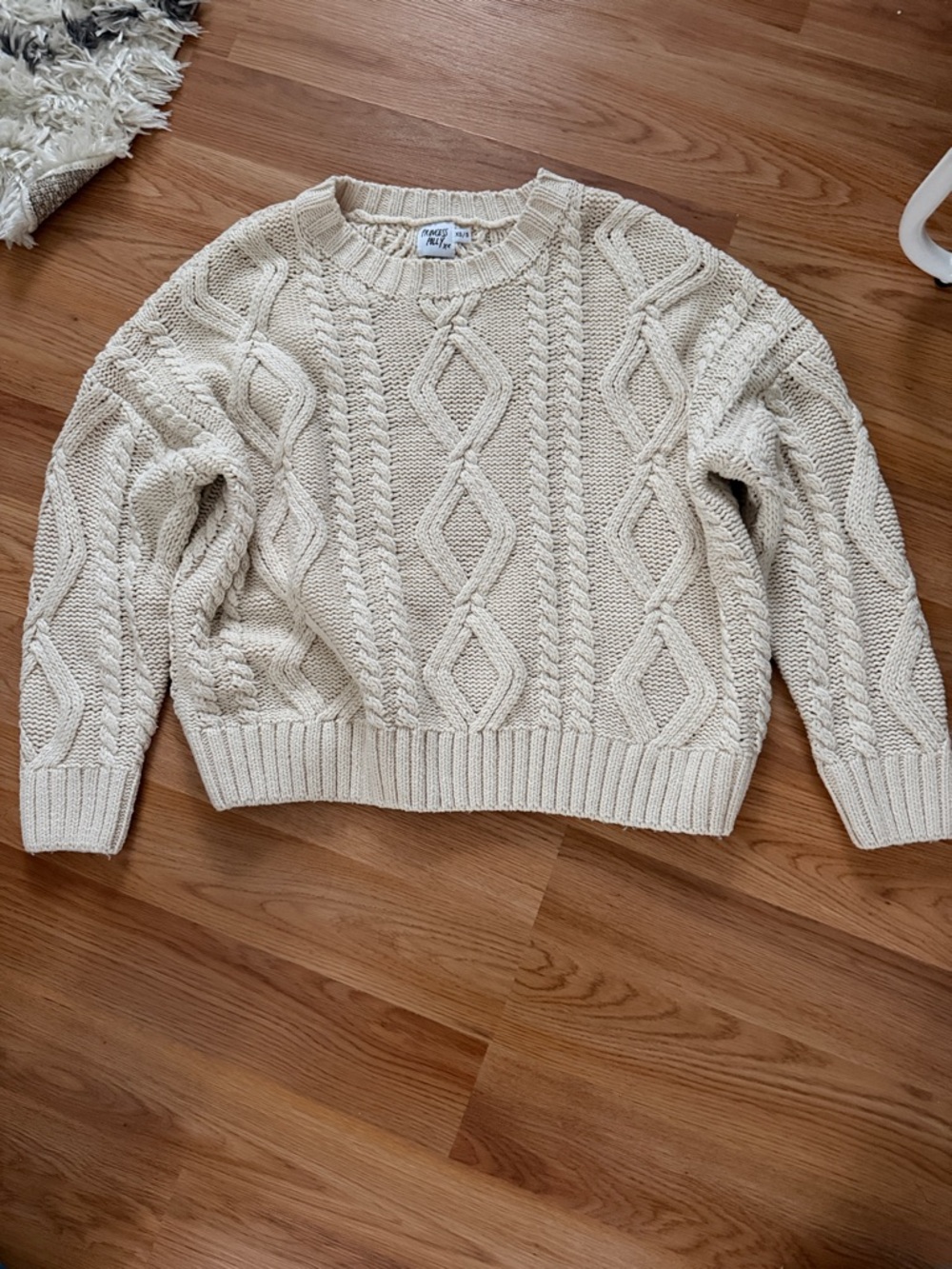 Princess Polly Cream Cable Knit Crew Sweater